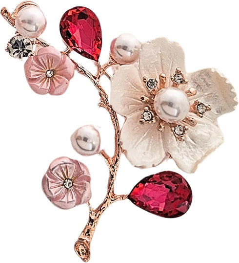 Luxury Brooch and pin for women, Elegant wedding pearl crystal rhinestones brooch, Cherry Blossom flower jewelry collection...