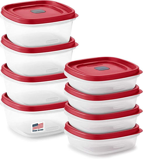 Rubbermaid 16-Piece BPA-Free Plastic Food Storage Set, Red Vented Lids - Microwave, Dishwasher Safe: Perfect for Meal Prep, Leftovers, and Kitchen...