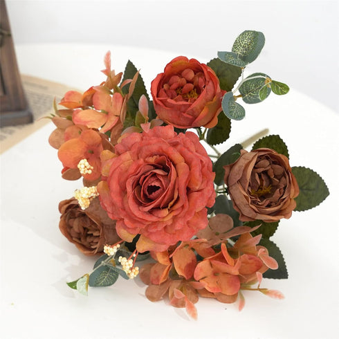 Artificial Flowers Fake Peony Silk Flowers Hydrangea Bouquet Decor Faux Camellia Flower for Home Living Room Table Centerpieces Decoration...