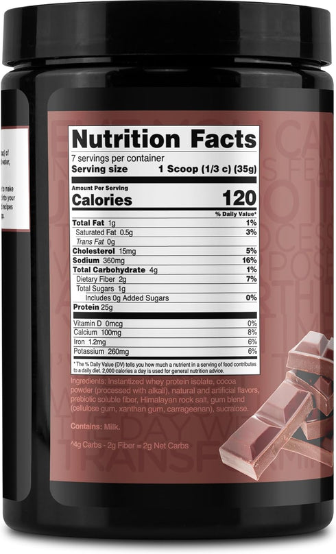TransformHQ Whey Protein Isolate (WPI) Chocolate Flavored 7 Servings - Performance Protein Powder...