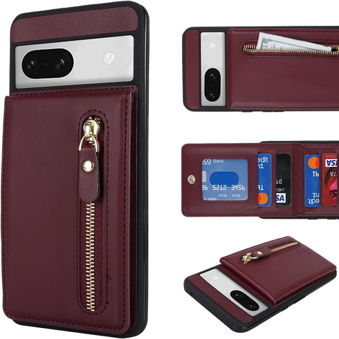 for Google Pixel 7A Case with Card Holder for Women, for Google Pixel 7A Phone Case Wallet with Credit Card with Ring Kickstand Zipper Shockproof ...