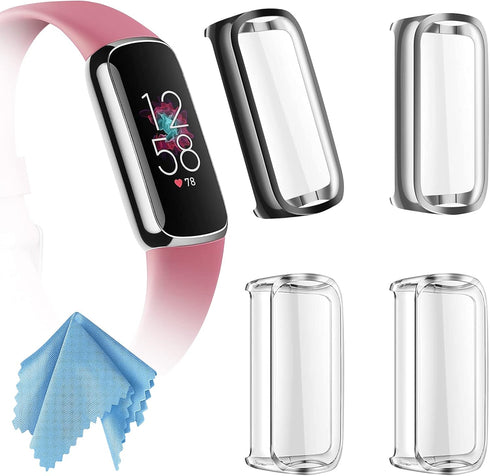 Fintie 4 Pack Screen Protector Case Compatible with Fitbit Luxe, Soft TPU Full Protective Screen Cover Saver Bumper, Black, Silver, 2 Clear...