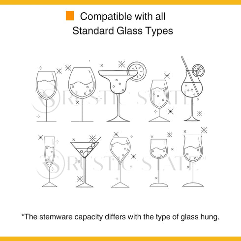 Rustic State Vigo 4 Sectional Adjustable Wood Under Cabinet Wine Glass Holder Wine Glass Rack Hanging Shelf Stemware Glassware Bar Organizer - 12 ...