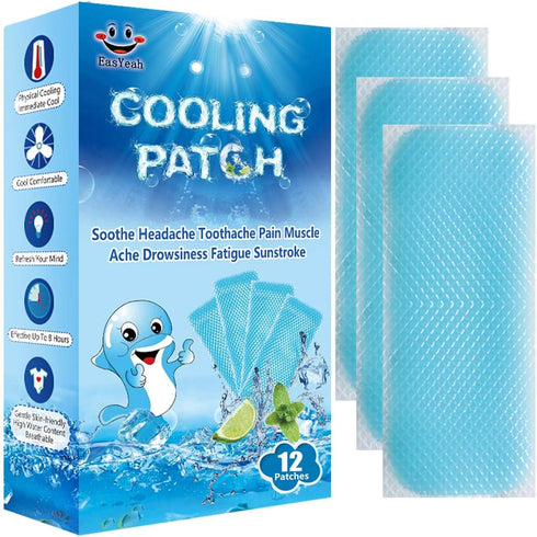 12 Sheets Cooling Patches for Fever Discomfort & Pain Relief, Cooling Relief Fever Reducer, Soothe Headache Pain, Pack of 12...