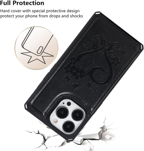 iCoverCase Compatible with iPhone 13 Pro Max Wallet Phone Case with Card Holder for Women, RFID Blocking Embossed PU Leather Wrist Strap Case 6.7 ...