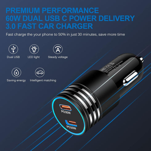 USB C Fast Car Charger for iPhone 15 Pro Max 15 Plus,Samsung Galaxy S24/S23/S23 Ultra/S22/S21 S20 Z Flip4 A54 A53 A13,Google Pixel 8 Pro 7a 7 6 6a...