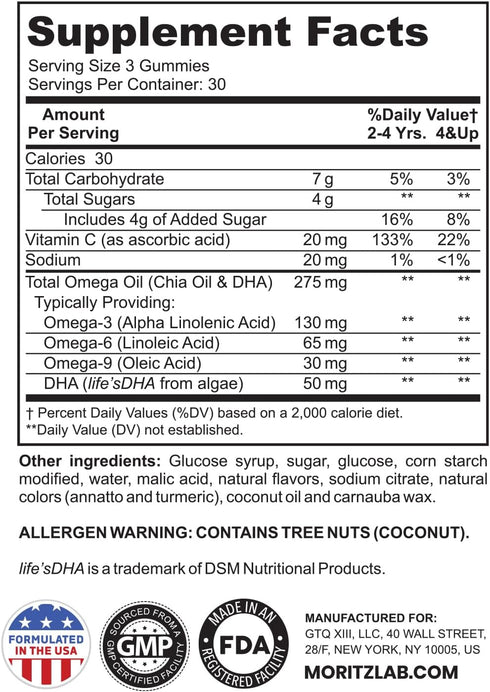 DR. MORITZ Vegan Omega 3 Gummies for Kids and Toddlers (90 Count), Omega 3 Kids Gummies for Brain and Heart Health, No Fish Oil and Gluten Free...