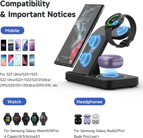 MOSHOU Wireless Charging Station with Blue Light for Samsung, Fast Charger Dock for Galaxy S22 S21 S20 S10/Note 20 10 9/ Z Flip Fold 4, Galaxy Wat...