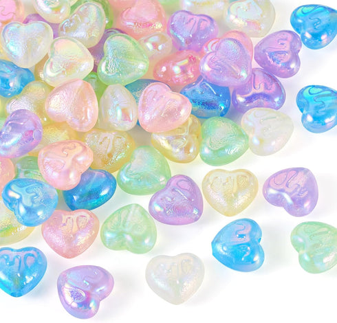 Craftdady 60Pcs Glow in The Dark Acrylic Heart Beads AB Color Glitter Beads Love Heart Valentine Spacer Beads for Crafts DIY Couple Bracelets Jewe...