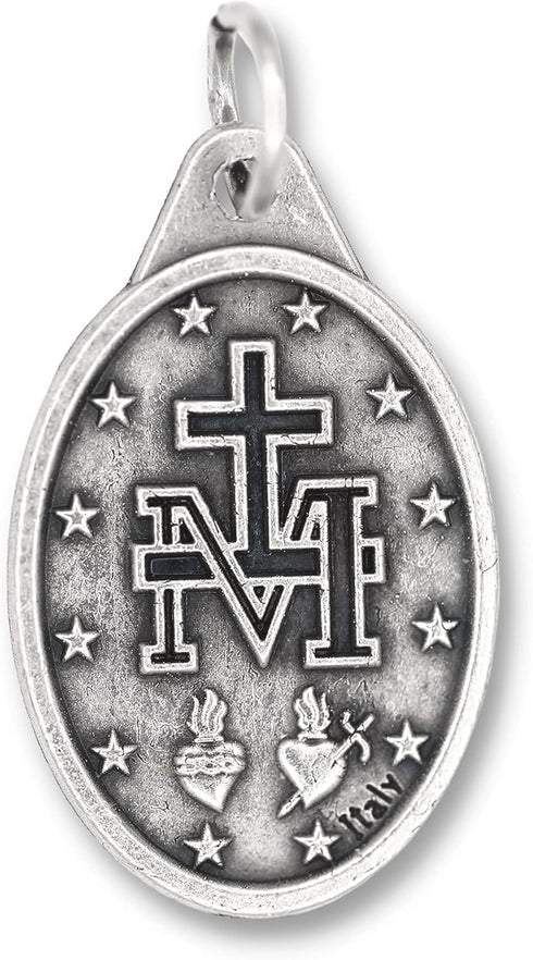 Bulk Pack of 5 - Miraculous Medal Pendant for Necklace -1" Oval Silver Oxidized Miraculous Medals Pendant for Necklace, Medals for Jewelry Catholi...