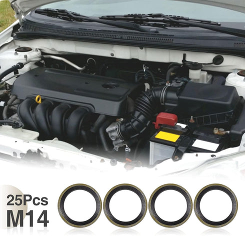 X AUTOHAUX 25pcs M14 Bronze Tone Car Engine Oil Drain Crush Flat Bonded Washer Gaskets...