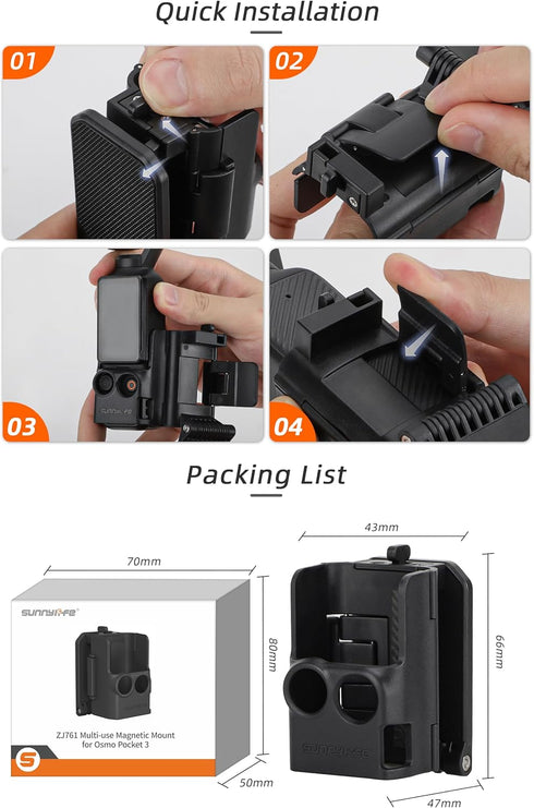 OSMO Pocket 3 Accessories Magnetic Backpack Clip Mount Expansion Adapter Frame for DJI OSMO Pocket 3...