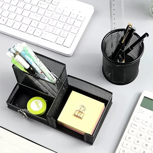 Pen Holder for Desk, Desk Organizers Set-3 Compartments Mesh Pencil Holder with Pencil Pen Cup and Paper Clip holder, Desk Accessories for Marker ...