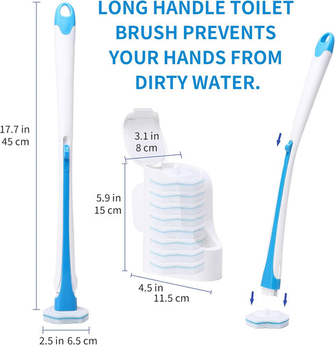 Disposable Toilet Brush with 40PCS Refills, Wall Mounted Compact Bathroom Bowl Wand Cleaning System Long Handle with Storage Caddy...
