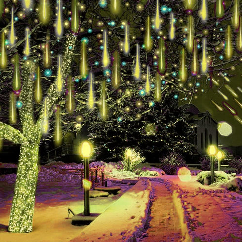 Outdoor Christmas Lights, Meteor Shower Lights 30cm 8 Tube 144 LED Falling Raindrop Fairy String Light for Thanksgiving New Year Holiday Party, We...
