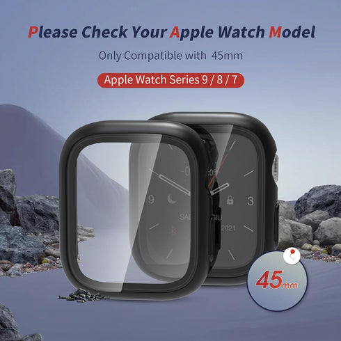 bersem [2 Pack Waterproof PC Case with Tempered Glass Screen Protector Compatible with Apple Watch Series 9 (2023) / 8/7 45mm, Full Protection, Wa...