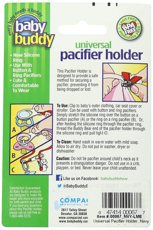 Baby Buddy Pacifier Clip Holder, Newborn Essential with Universal Fit for all Binky and Teether Brands, Ages 4+ Months, Navy + Yellow Dot, 1 Pack...