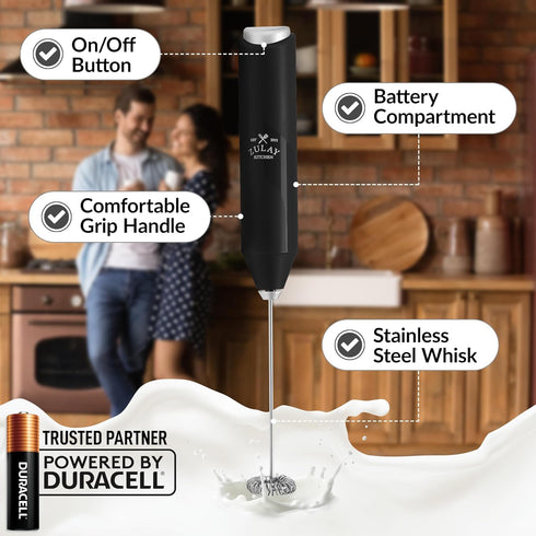 Zulay Kitchen Duracell Powered Milk Frother Handheld Foam Maker - Whisk Drink Mixer for Coffee, Latte, Matcha, Cappuccino - Mini Foamer by Milk Bo...