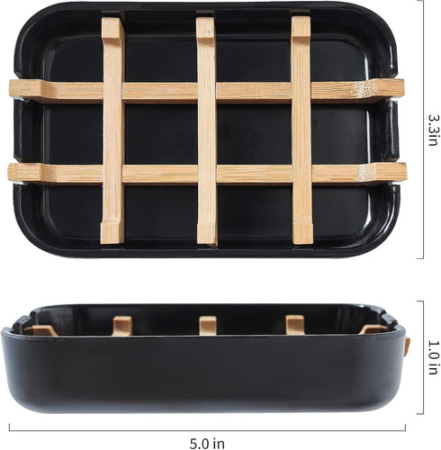 Soap Dishes for Bar Soap, Black Bathroom Soap Holder, Bamboo Soap Dishes Holder for Bathroom Shower, Bathroom Sink Soap Dish...