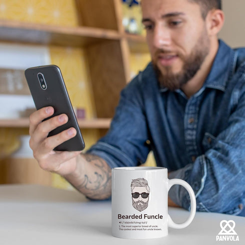 Panvola Bearded Funcle Definition Mug Uncle Gifts From Niece Nephew Brother Sister Father's Day Funny Bearded Uncle Ceramic Coffee Cup 11 oz White...