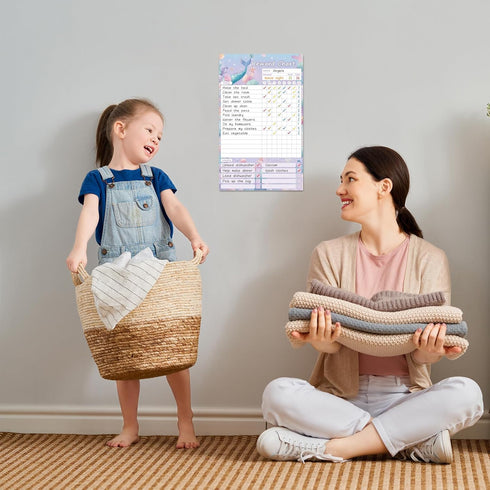 Clever Clean Dry Erase Chores Chart for Kids, Reusable Reward Chart Chart, Non-Magnetic Kids Chore Board Clings to Any Smooth Surfaces, 6 Whiteboa...