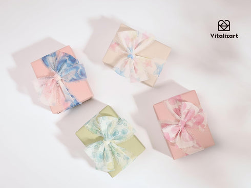 Vitalizart Chiffon Silk Ribbon 1 1/2" x 21Yd Tie Dye Pattern Ribbon Printed for Craft Wedding Bouquet Gift Wrapping Paper Office Home Decor Baby S...