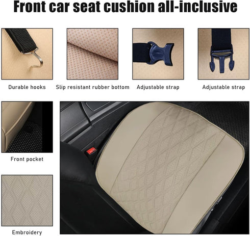 Car Front Seat Cover, 21"×22" Luxury PU Leather Auto Seat Protection Cover, Comfortable Anti Slip Front Bottom Seat Cushion with Full Wrap, Univer...
