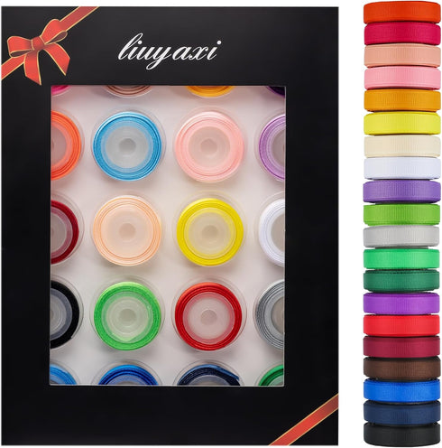 LIUYAXI 100 Yards Solid Grosgrain Ribbon, 3/8" X 5 Yard/Roll, 20 Colors Rainbow Multicolor Fabric Ribbons Roll Perfect for Crafts Gifts Wrapping F...