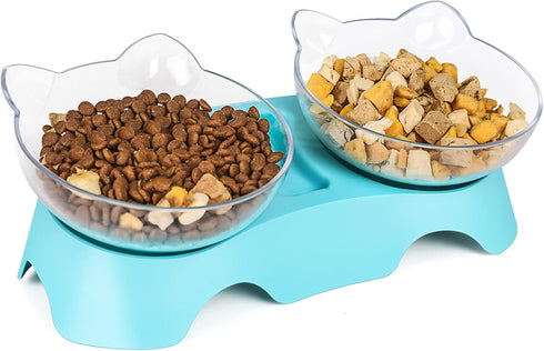 MILIFUN Cat Bowls, Cat Food Bowls Elevated Tilted, Anti Vomiting Kitty Bowls for Puppy and Bunny, Orthopedic Cat Bowls for Indoor Cats.(Blue)...