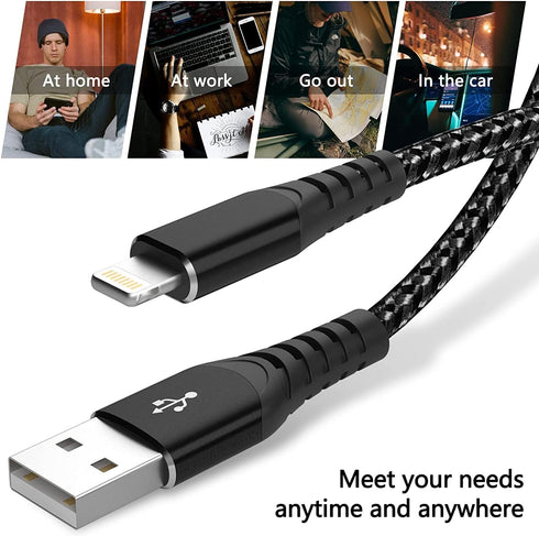 MFi Certified iPhone Charger Lightning Cable 3 Pack 6ft Nylon Braided Cable iPhone Charger Fast Charging Cord Compatible with iPhone 14 13 12 11 P...