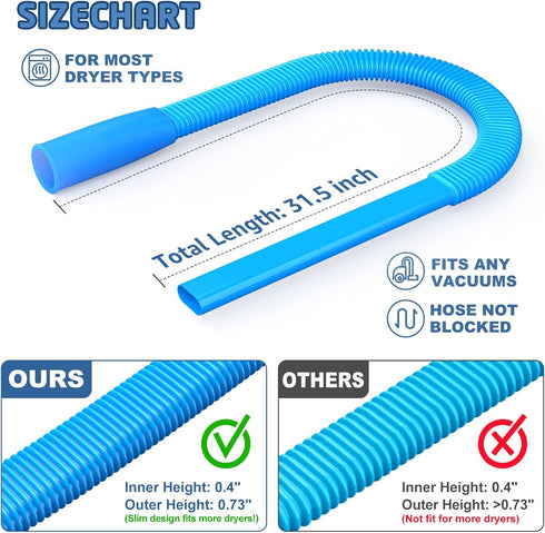 Dryer Vent Cleaner Kit Dryer Lint Vacuum Attachment with Stretch Universal Connector, Dryer Vent Cleaning Tool Vacuum Hose Lint Remover, Blue...