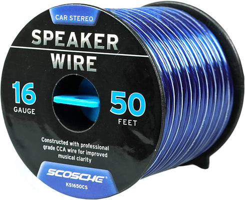 Scosche KS1650CS 16 Gauge CCA Car Stereo Speaker Wire - 16 AWG Audio Cable for Automotive Sound Systems - Copper Clad Aluminium 50 Foot Spool...