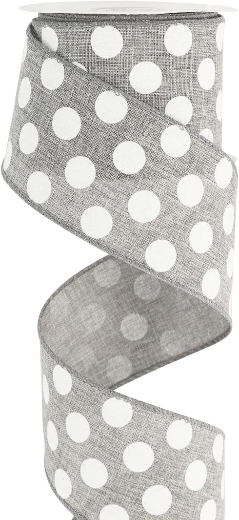MEEDEE Grey Ribbon with Polka Dots Grey Burlap Ribbon 2.5 Inch Grey and White Ribbon Gray Wired Ribbon for Baby Shower Wreath Farmhouse Decor Door...