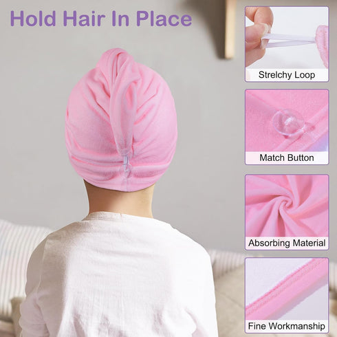 Basumee Microfiber Hair Towel Wrap for Kids, 2 Pack Hair Wrap Towels Drying Towel Wrap for Women Girls Hair Turban Towel for Wet Hair Wraps, Pink ...