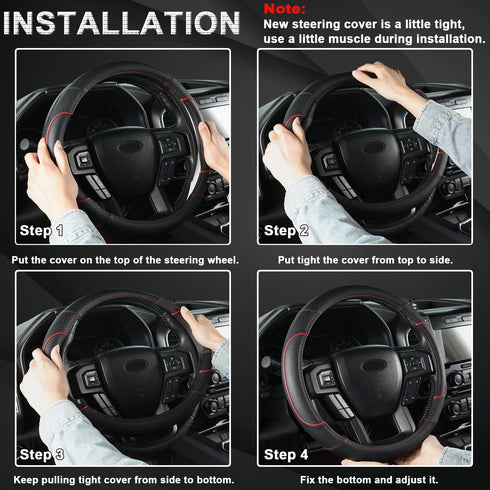GIANT PANDA Steering Wheel Cover for Ford F150 F250 F350 Expedition - Black+Red Trim...