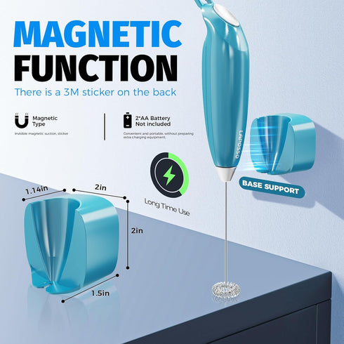 Magnetic Base Milk Frother Wand with Stand Battery Operated (not incl.) Handheld Electric Matcha Whisk Drink Mixer for Coffee, Latte, Hot Chocolat...
