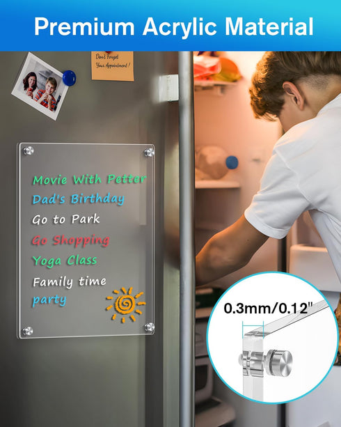 MaxGear Small Magnetic Dry Erase Board for Refrigerator, 12"X 8" Acrylic Magnetic Whiteboard for Fridge Clear White Board Kitchen Menu Board Memo ...