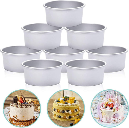 HomeMall 4 Inch Aluminum Round Cake Pan, 8 Pieces Non-stick Mini Cake Baking Pan - Layer Baking Round Cake Pans Set for Home Kitchen DIY Baking To...