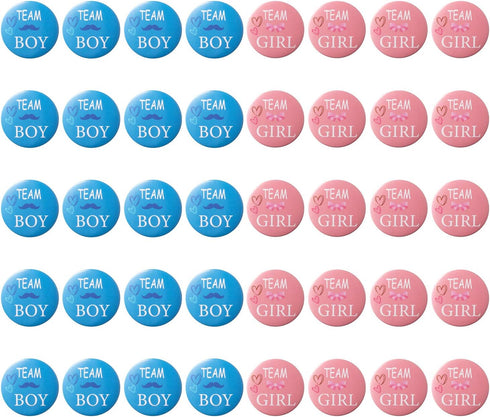 Favide 40 Pieces Gender Reveal Button Team Boy Girl Button Pins for Baby Shower Party Supplies, 2 Inches...