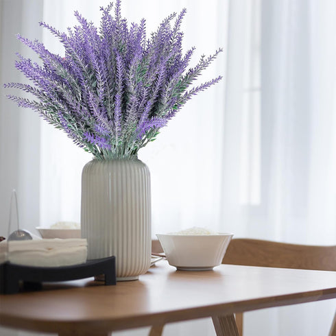 TURNMEON 12 Bundles Artificial Lavender Flowers Fake Flowers Artificial Plants Outdoor UV Resistant Flocked Faux Plastic Shrubs Wedding Bouquet Wi...