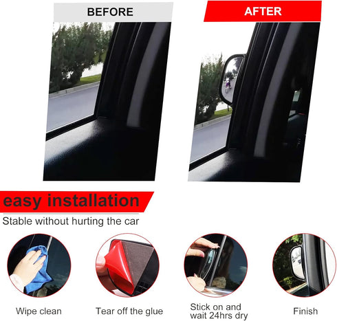 Passenger Rear View Mirror Back Adjustable Blind Spot Mirror, Rotatable Angle B Pillar Spot Mirrors for Get off Assist Support Mirror Car Door Ope...