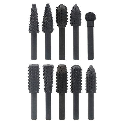 10pcs 6.3mm(1/4 Inch) Shank Rotary Rasp Set, Woodworking Twist Drill Bits, Electrical Tools Woodworking Rasp Chisel Shaped Rotating Embossed Grind...