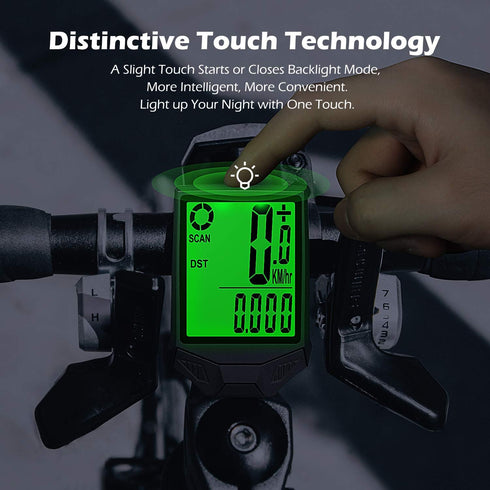 PRUNUS Bike Speedometer and Odometer Wireless Waterproof Bicycle Computer with Touch Sensor Switch, Big Digital LCD Screen, Automatic Wake-up for ...