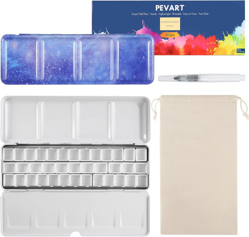 Empty Watercolor Palette, Metal Empty Watercolor Tin Palette Paint Case with Fold Out Palette with 37 Empty Half Pans for DIY Painting Tray Palett...