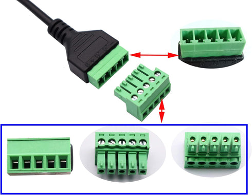 zdyCGTime USB 2.0 A Screw Terminal Block Connector Cable USB 2.0 A Male Plug to 5 Pin/Way Female Bolt Screw with Shield terminals Pluggable Type A...