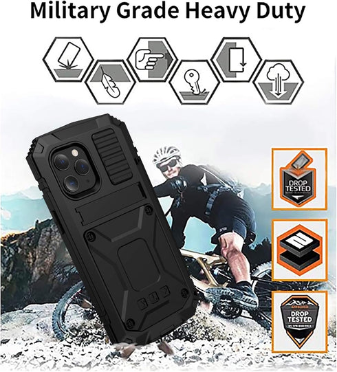iPhone 12 Pro Max Metal case with Kickstand Built-in Screen Protector Case Sturdy Military Armor Durable Full Body Heavy Duty Shockproof Drop Test...