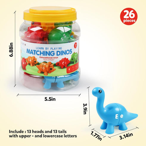 Matching Letters Counting Dinosaur Toys with Double-Sided ABC Alphabet Preschool Learning Uppercase Lowercase Sensory Sorting Educational Montesso...