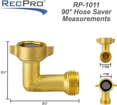 RecPro RV 90 Degree Hose Elbow with Mesh Strainer | Solid Brass Garden Hose Elbow Adapter for RV Water Hose | City Water Inlet Elbow Fitting | Pre...