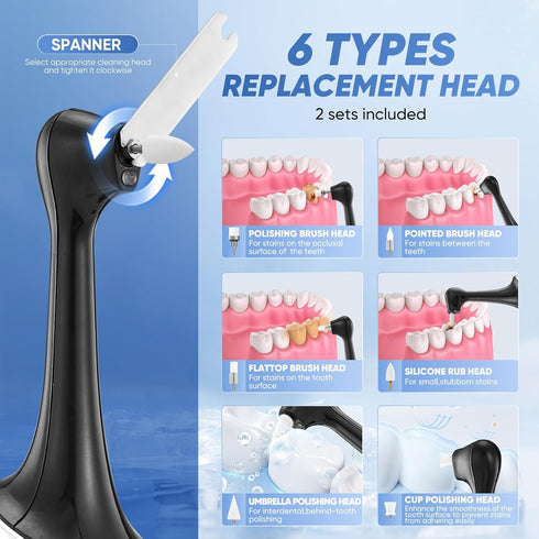 Saker Tooth Polisher, 2 Set Replacement Polishing Brush Heads(12pcs) included, Rechargeable Tooth Polishing Kit, Dental Teeth Polisher with LED Li...