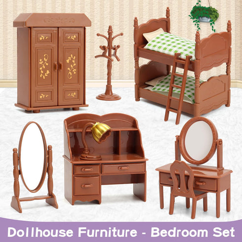 Dollhouse Furniture Set for Kids Toys Miniature Doll House Accessories Pretend Play Toys for Boys Girls & Toddlers Age 3+ with Bedroom...